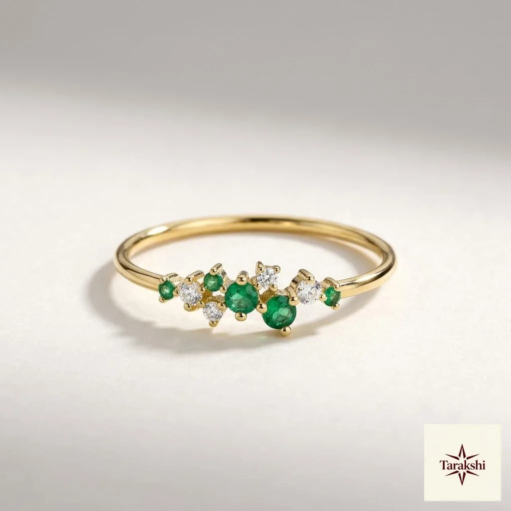 Emerald & CZ Cluster Gold Plated Silver Ring image 1
