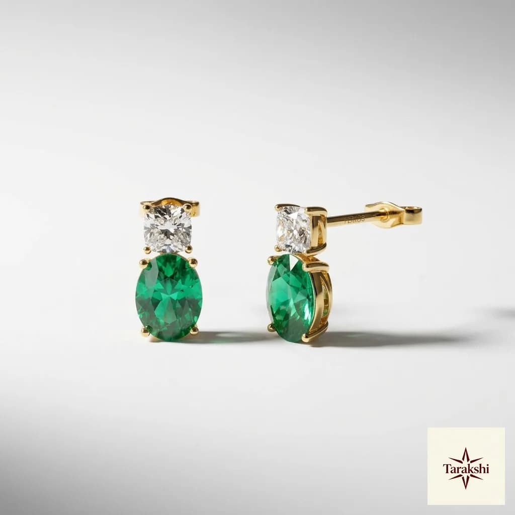 Emerald Dewdrop & Cubic Zirconia Gold Plated Silver Drop Earrings image 1