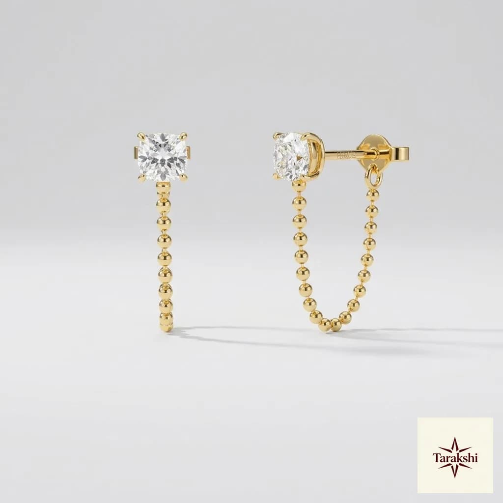 Gold Plated CZ Cushion Cut Chain Drop Earrings