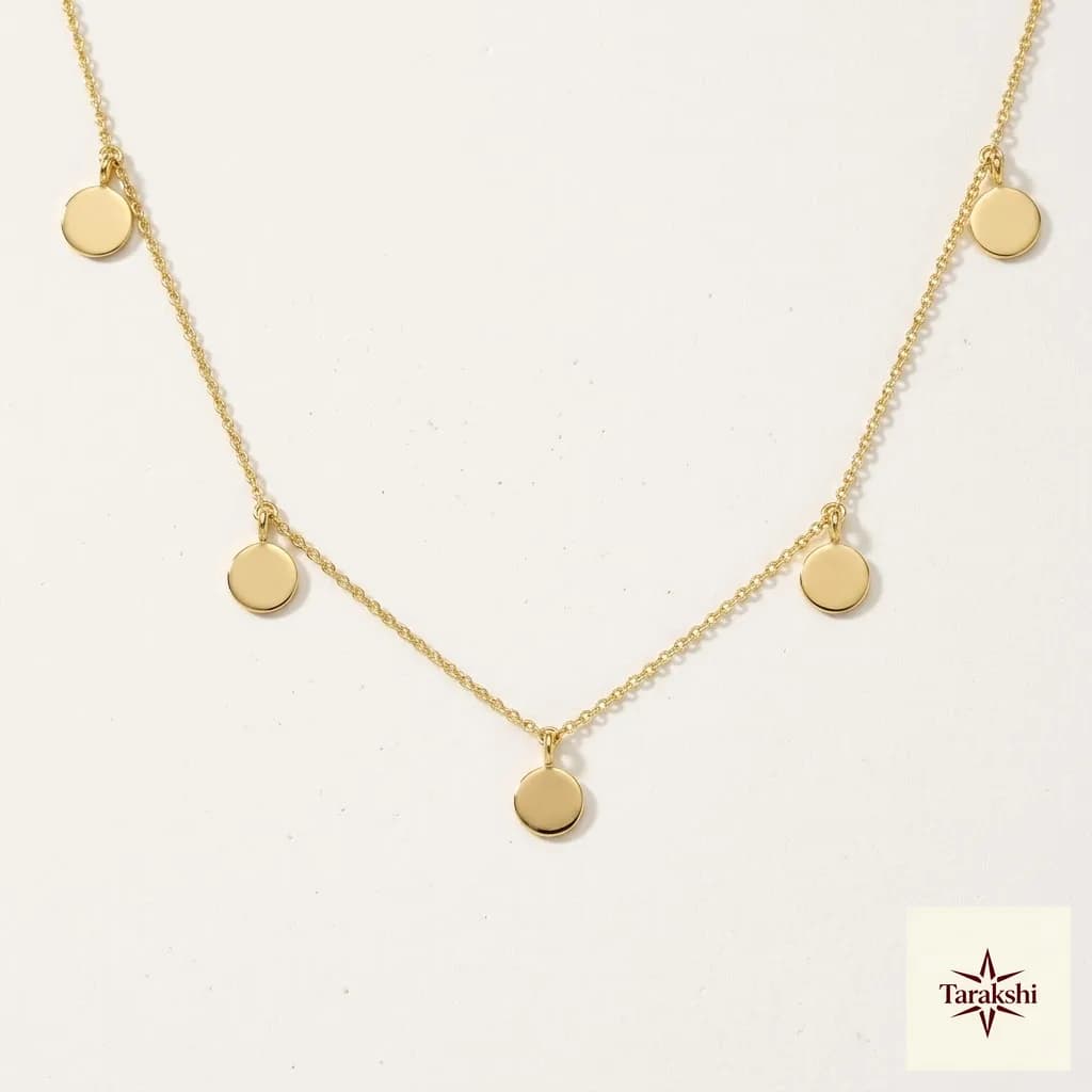 Minimalist Gold Plated Sterling Silver Disc Charm Necklace image 1