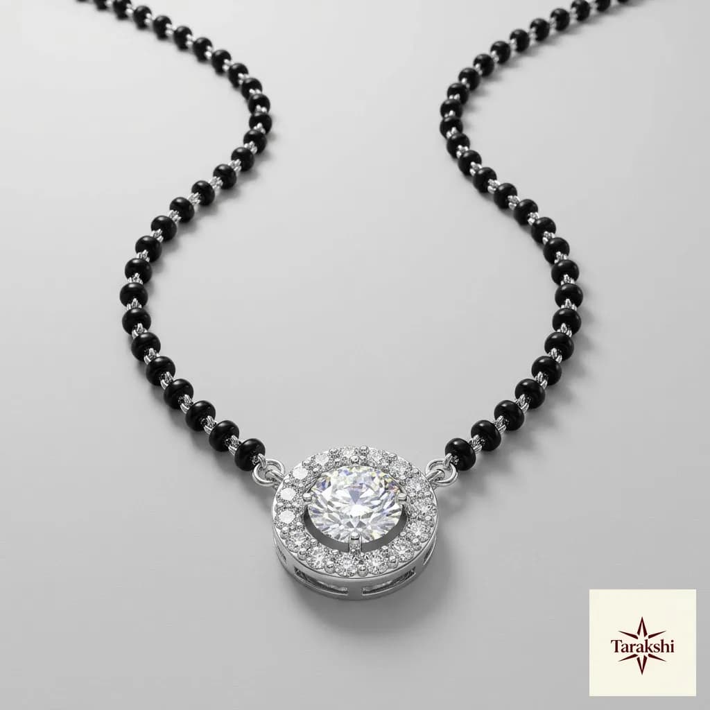 Aarvi Zirconia Solitaire Halo Silver Mangalsutra