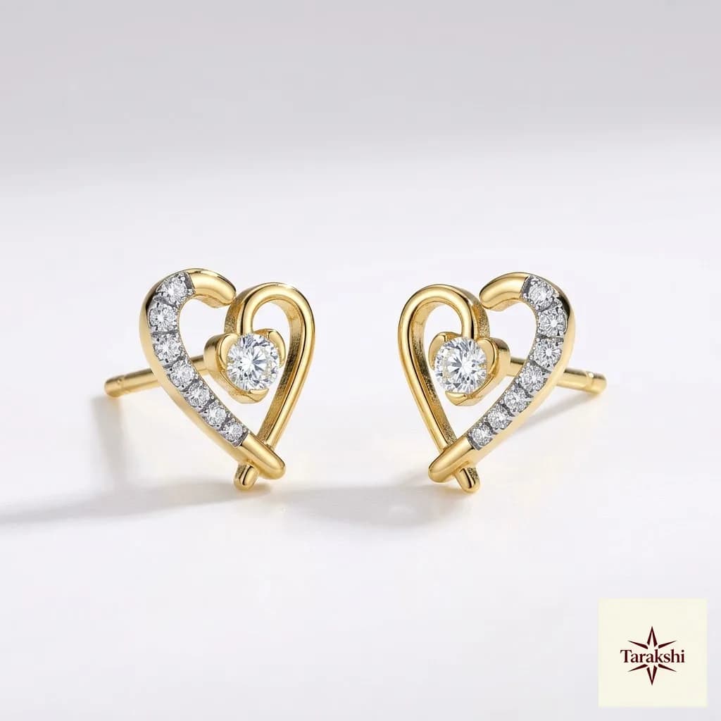 Golden Heart & Sparkle Stud Earrings