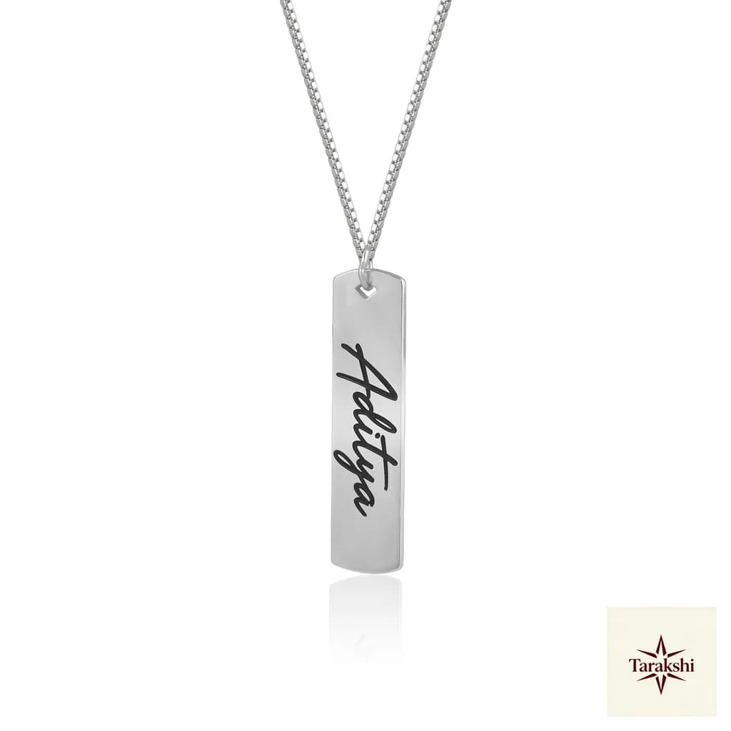 Personalized Aditya Nameplate Silver Dog Tag Pendant Necklace