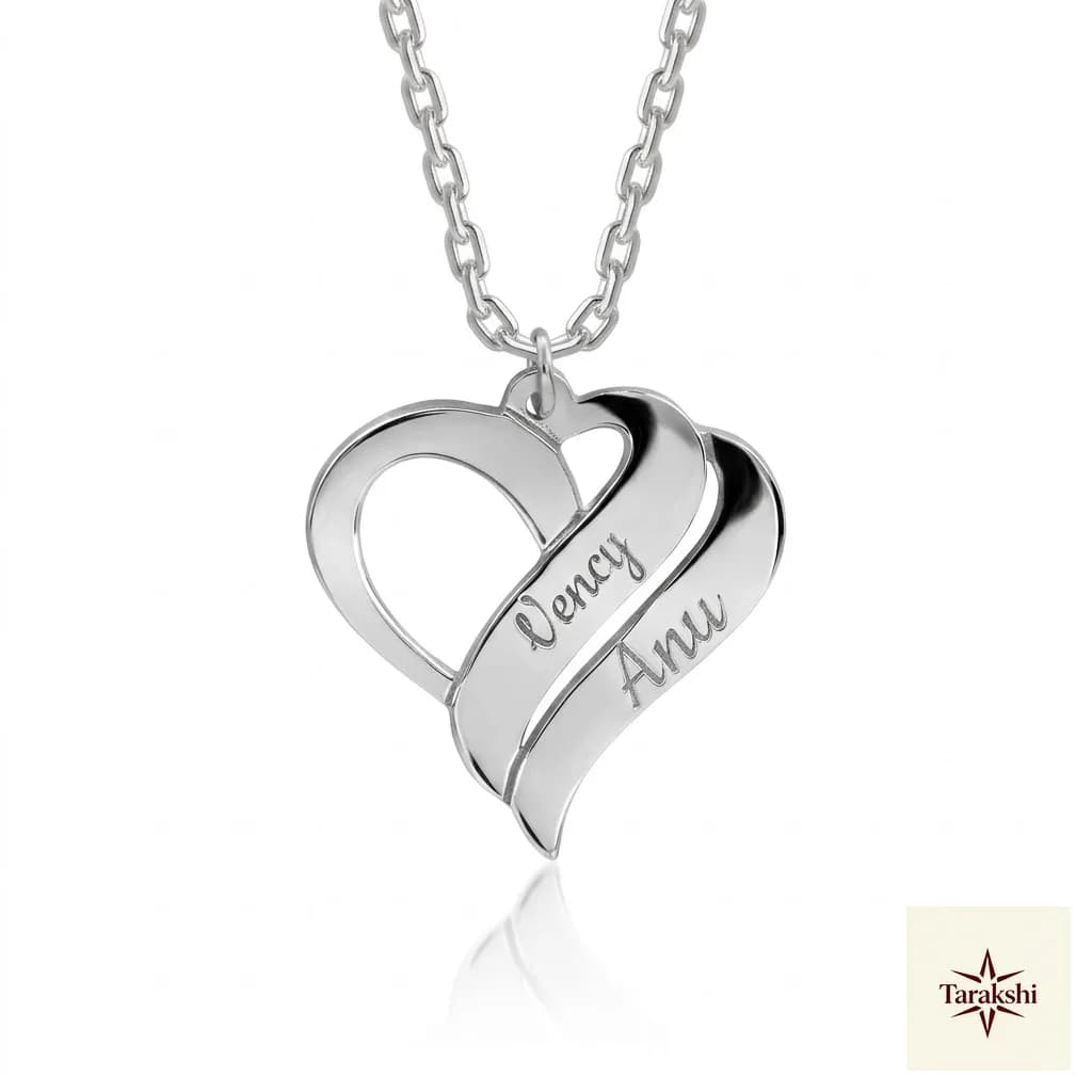 Personalized Dual Name Intertwined Heart Sterling Silver Pendant Necklace image 1