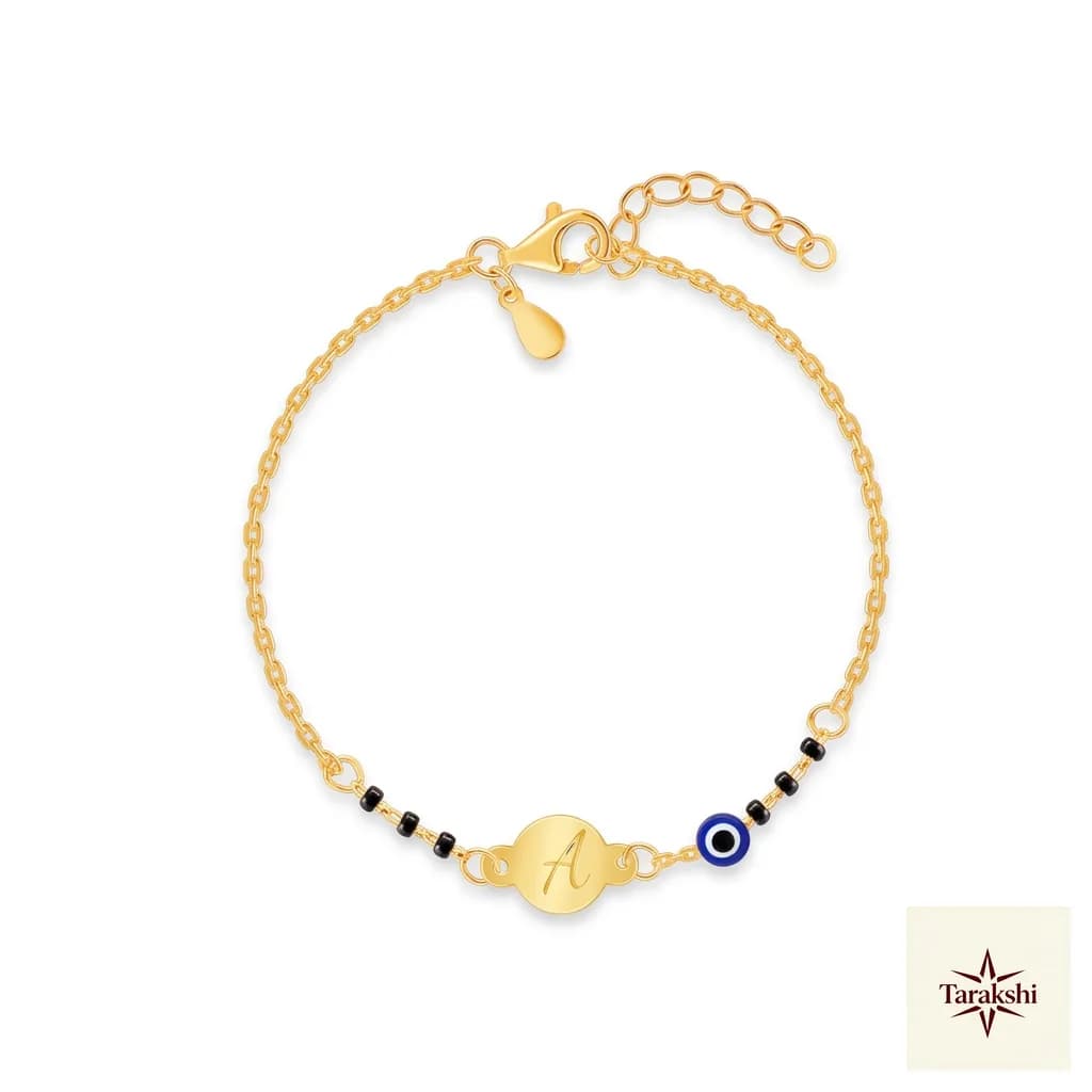 Personalized Evil Eye Gold Plated Silver Bracelet with Initial Charm