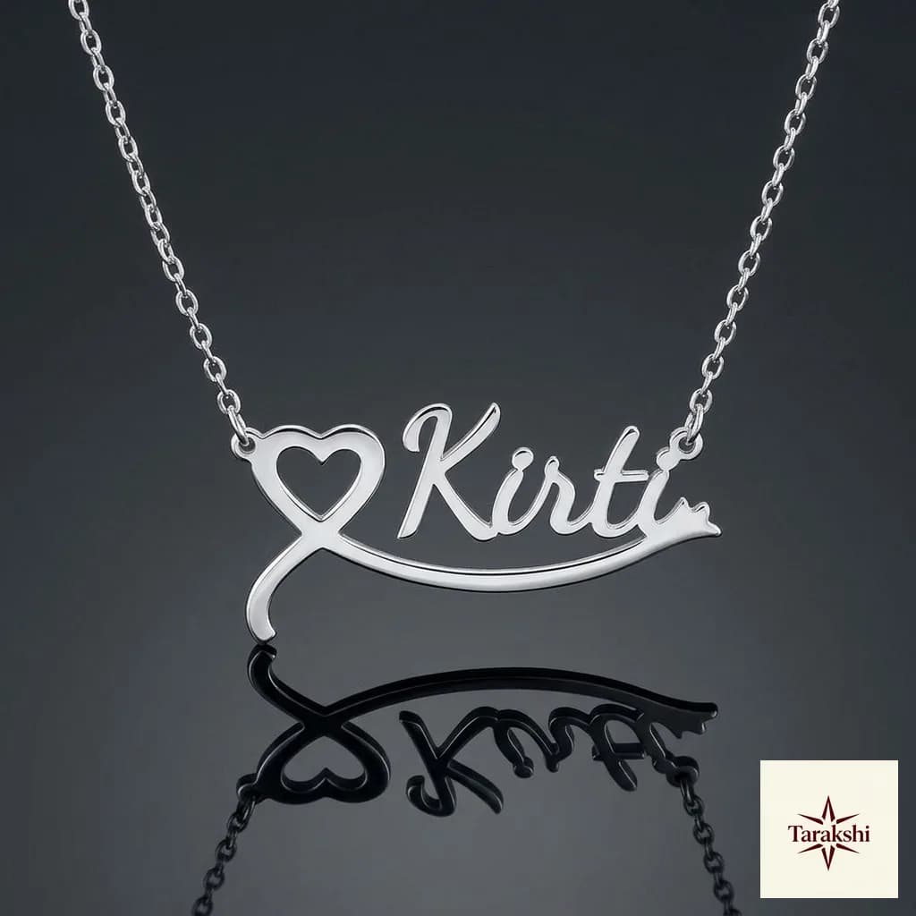 Personalized 'Kirti' Name & Heart Sterling Silver Necklace