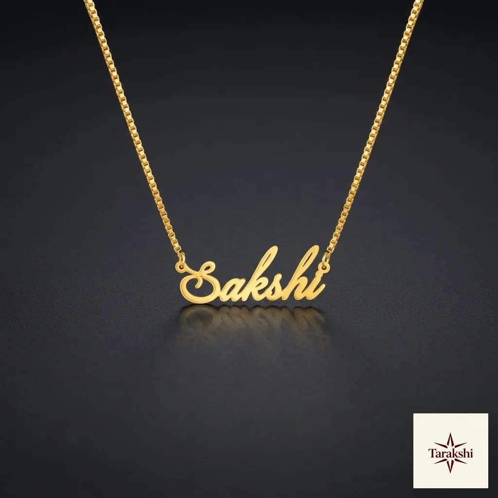 Personalized 'Sakshi' Script Name Necklace in Gold Plated Silver