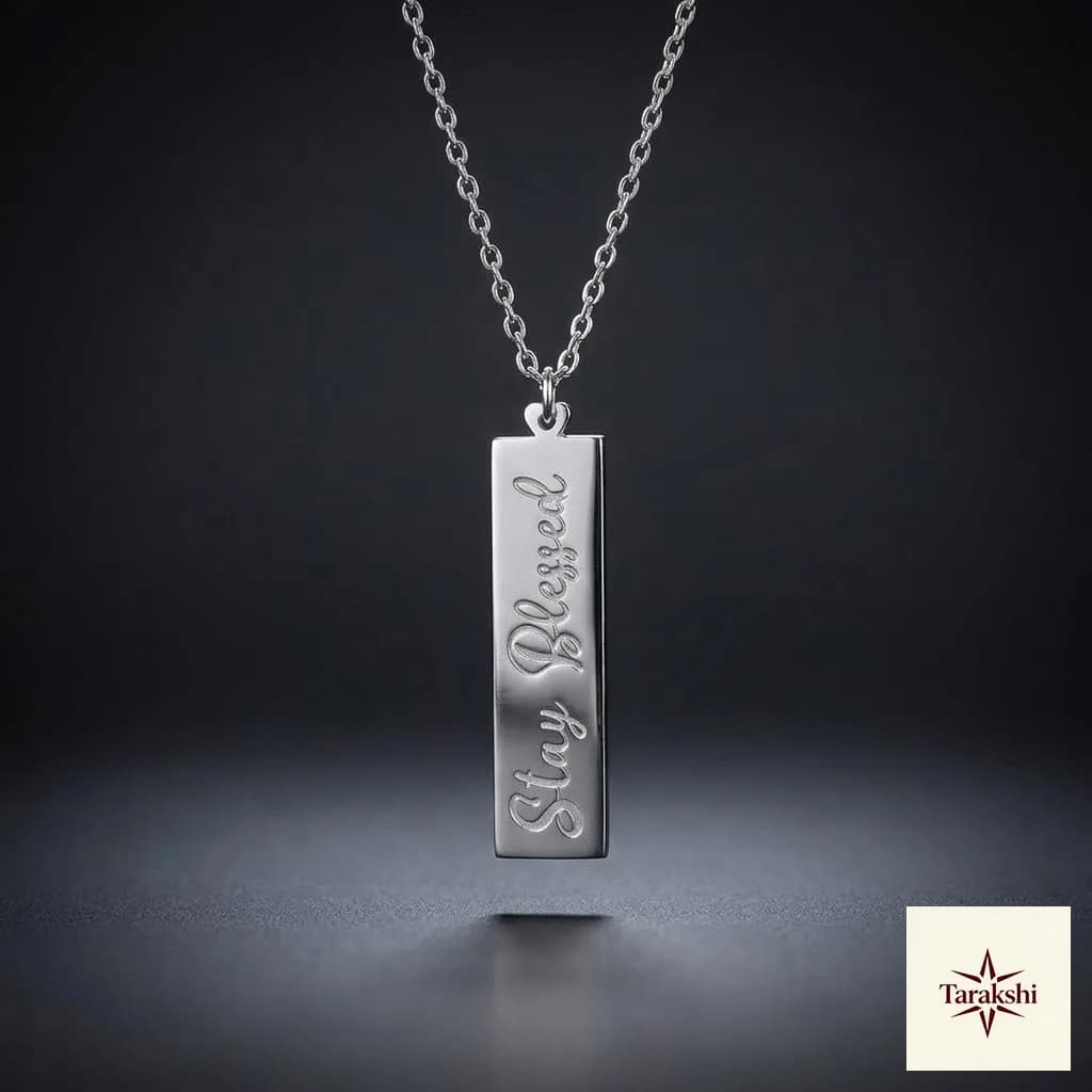 Stay Blessed Silver Bar Pendant Necklace