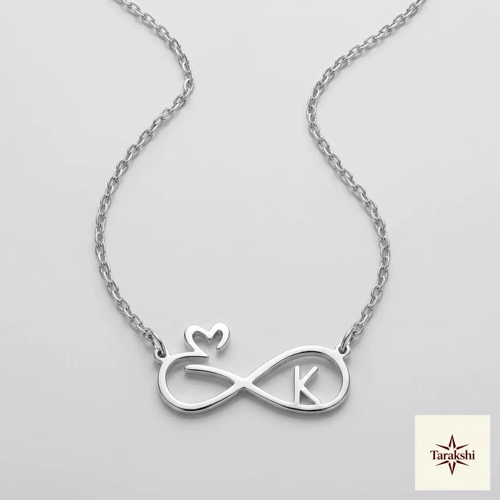 Sterling Silver Personalized Infinity Heart & A Initial Necklace image 1