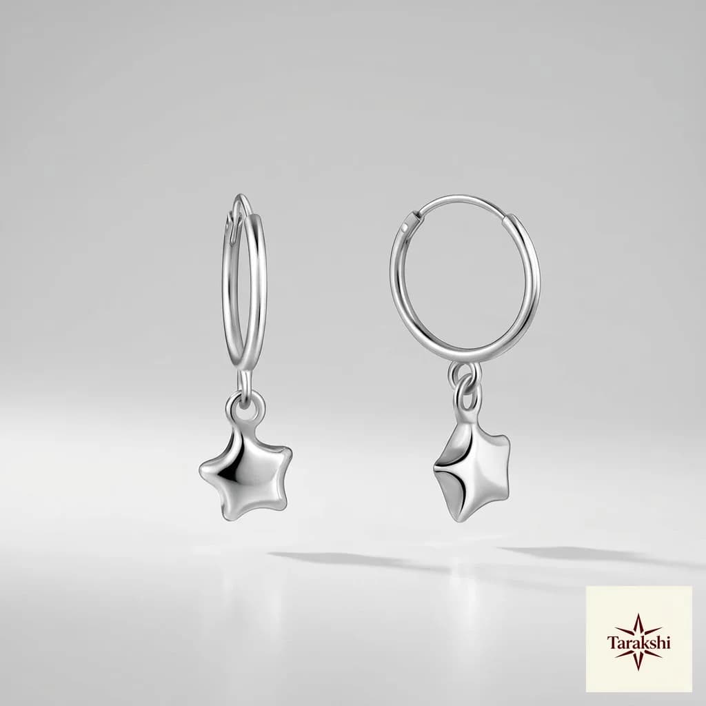 Twinkling Star Silver Hoop Earrings