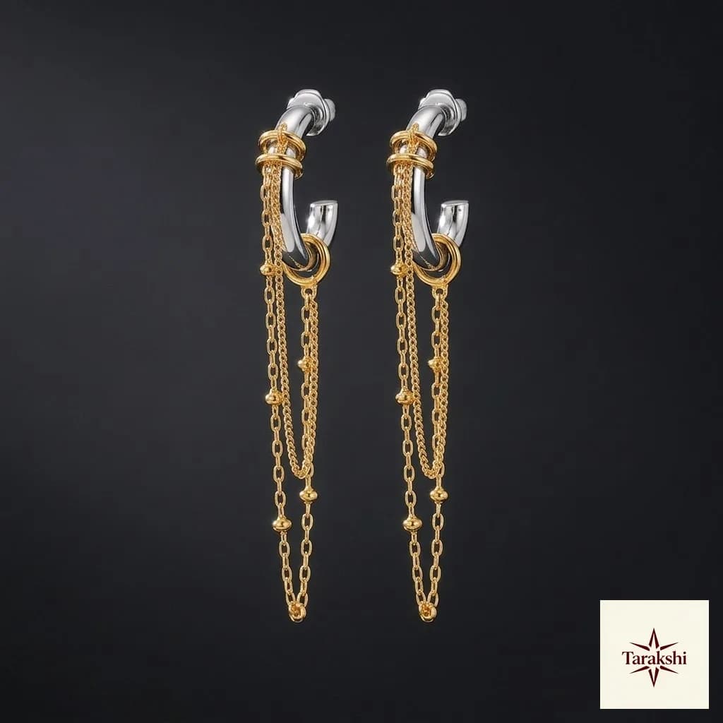 Two-Tone Chain Dangle Hoop Earrings image 1
