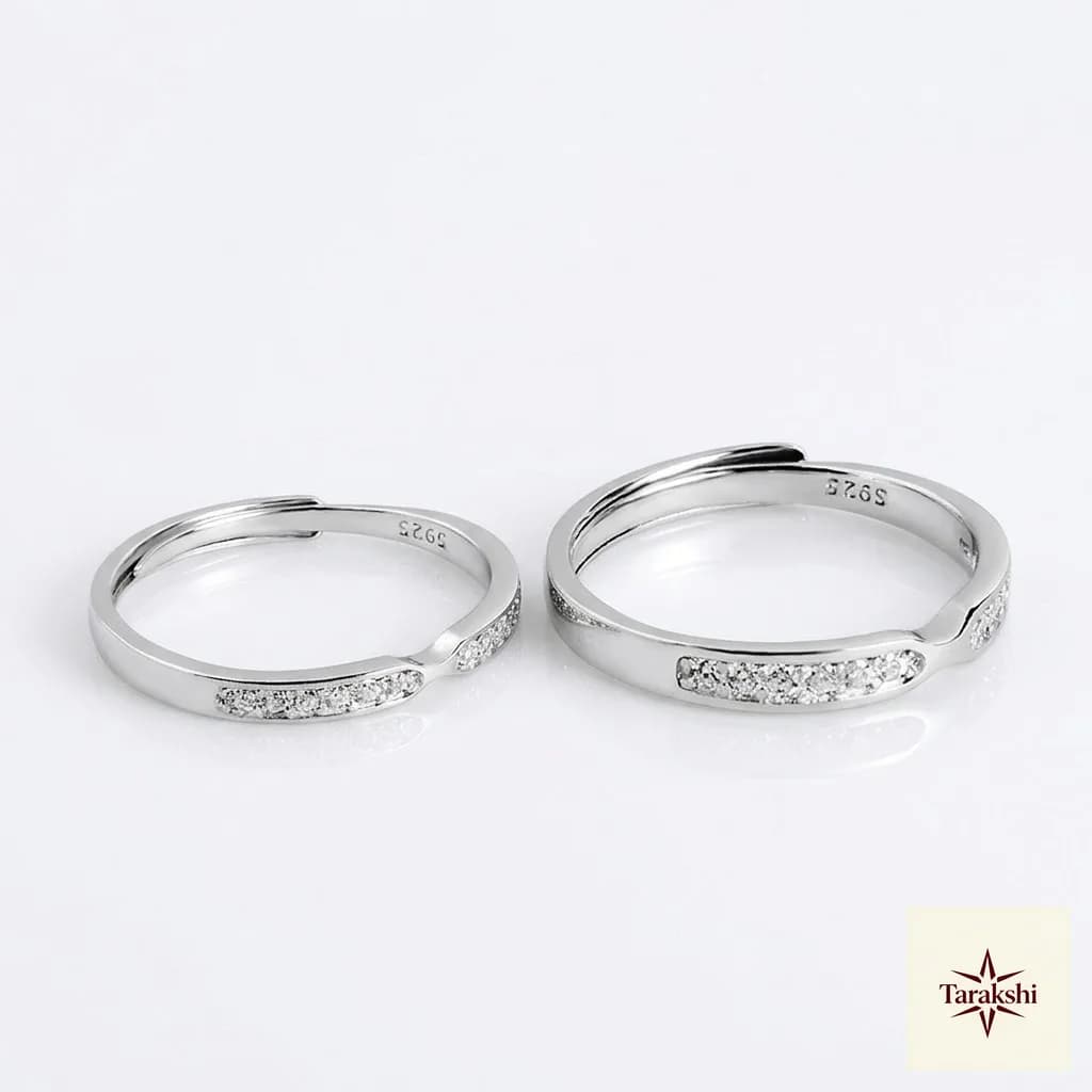 Adjustable Pave Zircon Couple Rings in 925 Sterling Silver image 1