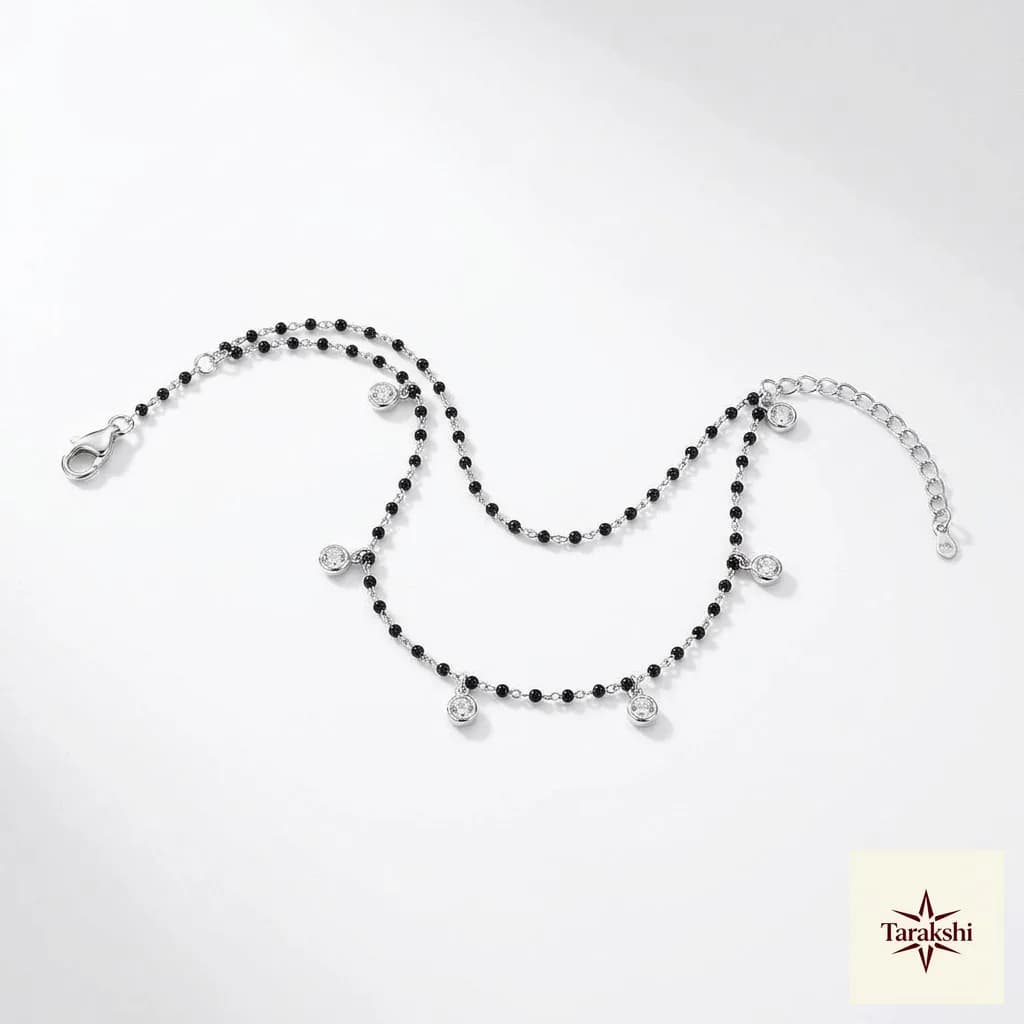 Delicate Nazariya-Inspired Silver Anklet with Zircon Dangles image 1