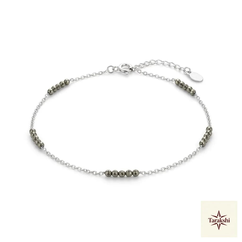 Delicate Pyrite Beaded Silver Anklet image 1