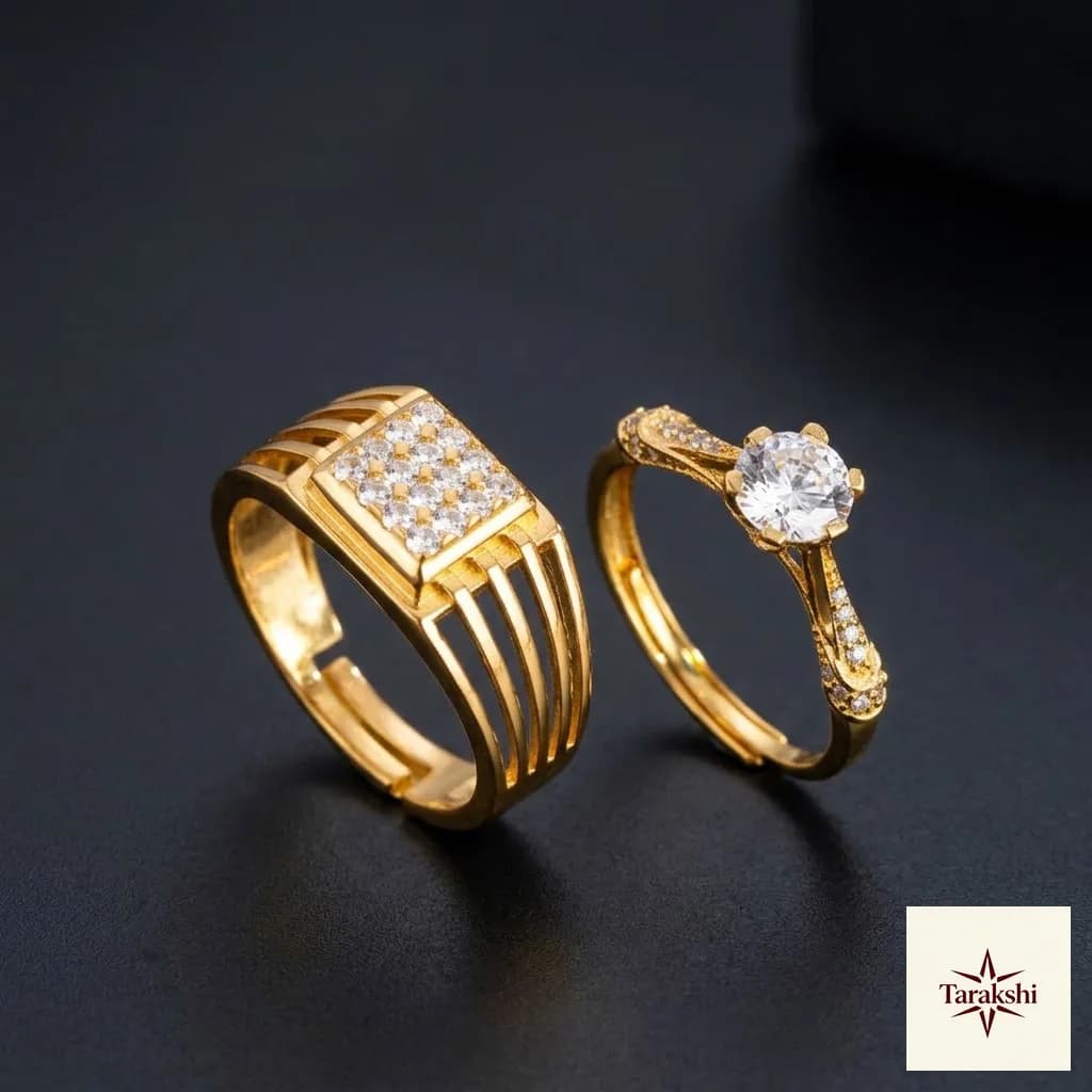 Eternal Radiance Couple's Gold-Plated Silver Ring Set Adjustable image 1