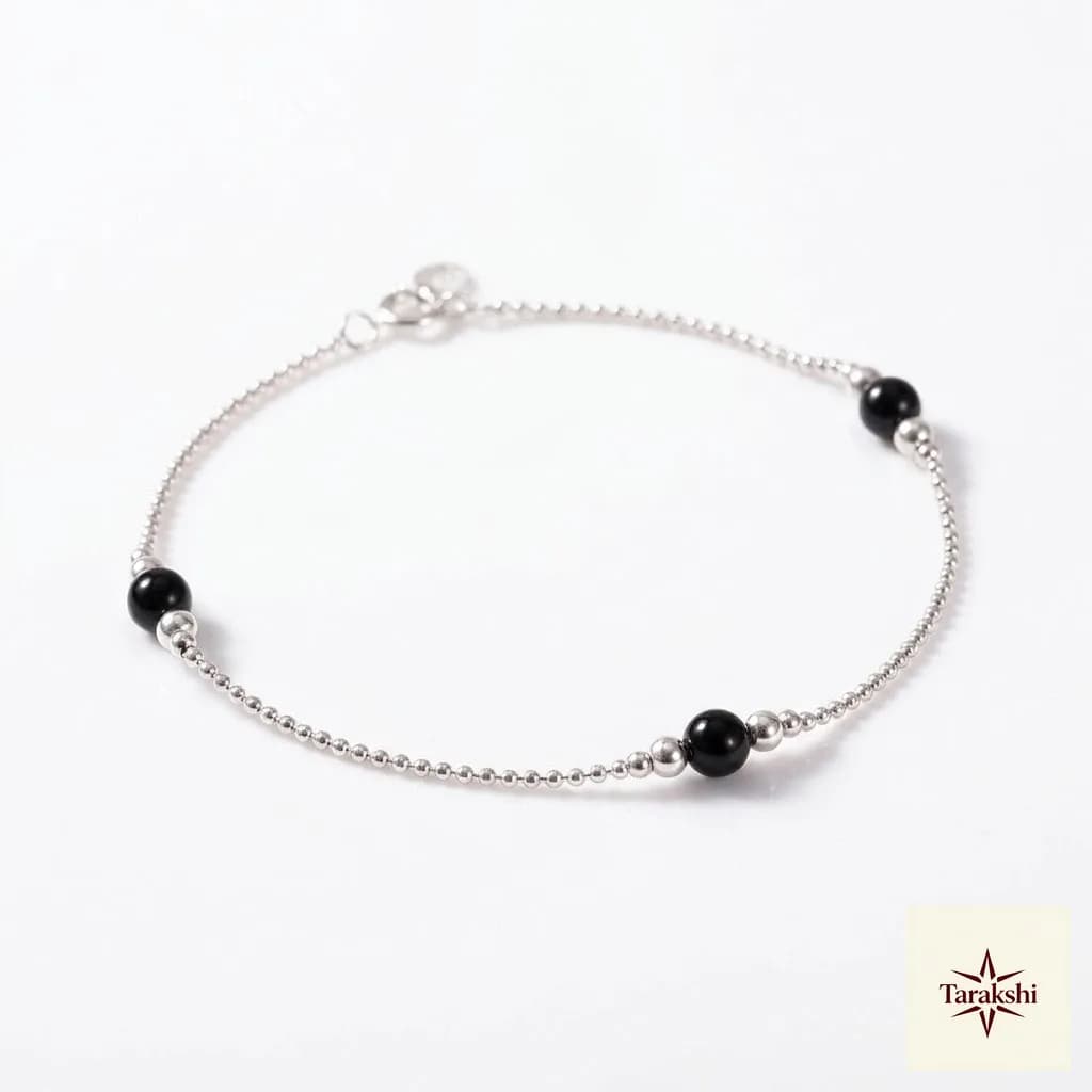 Minimalist Black Onyx Sterling Silver Anklet