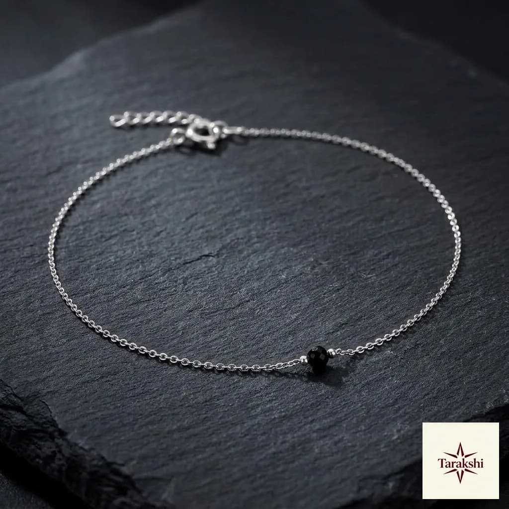 Minimalist Silver Black Onyx Anklet