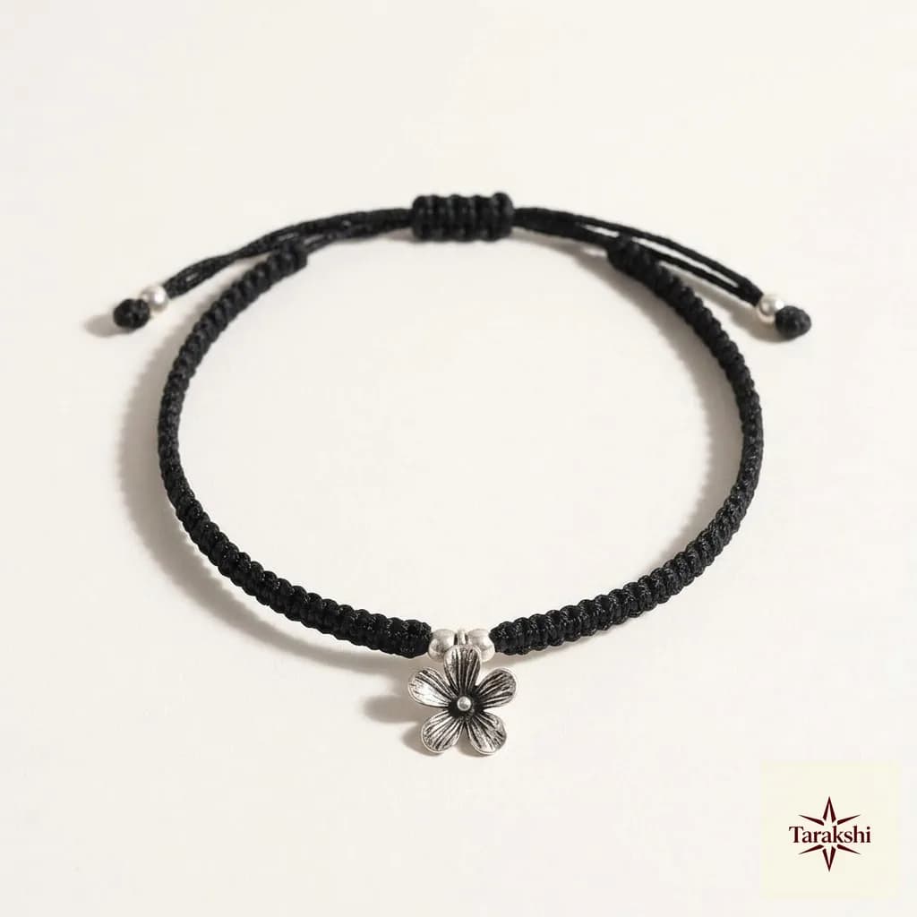 Tarakshi Bloom Oxidized Silver Thread Anklet