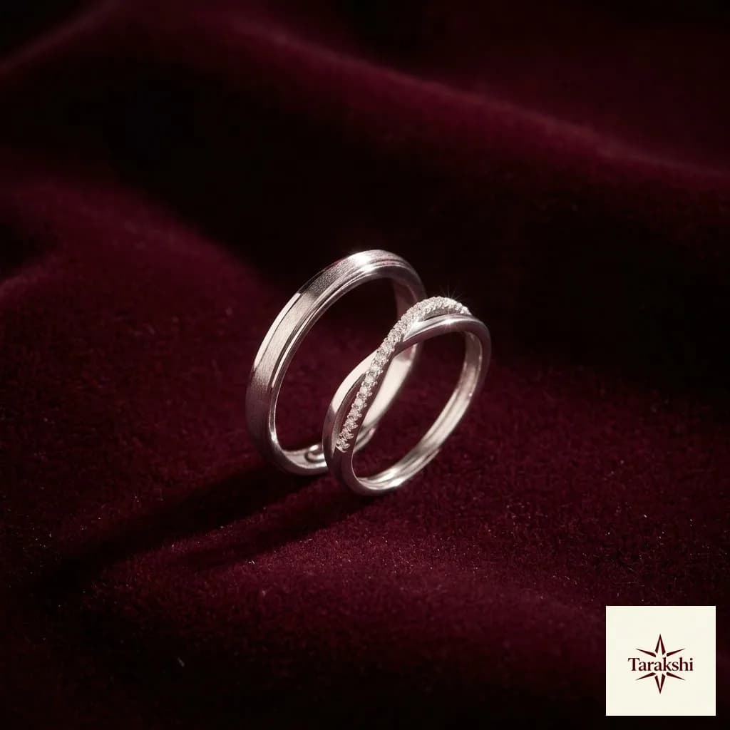 Tarakshi Minimalist Silver Couple Rings with CZ Adjustable