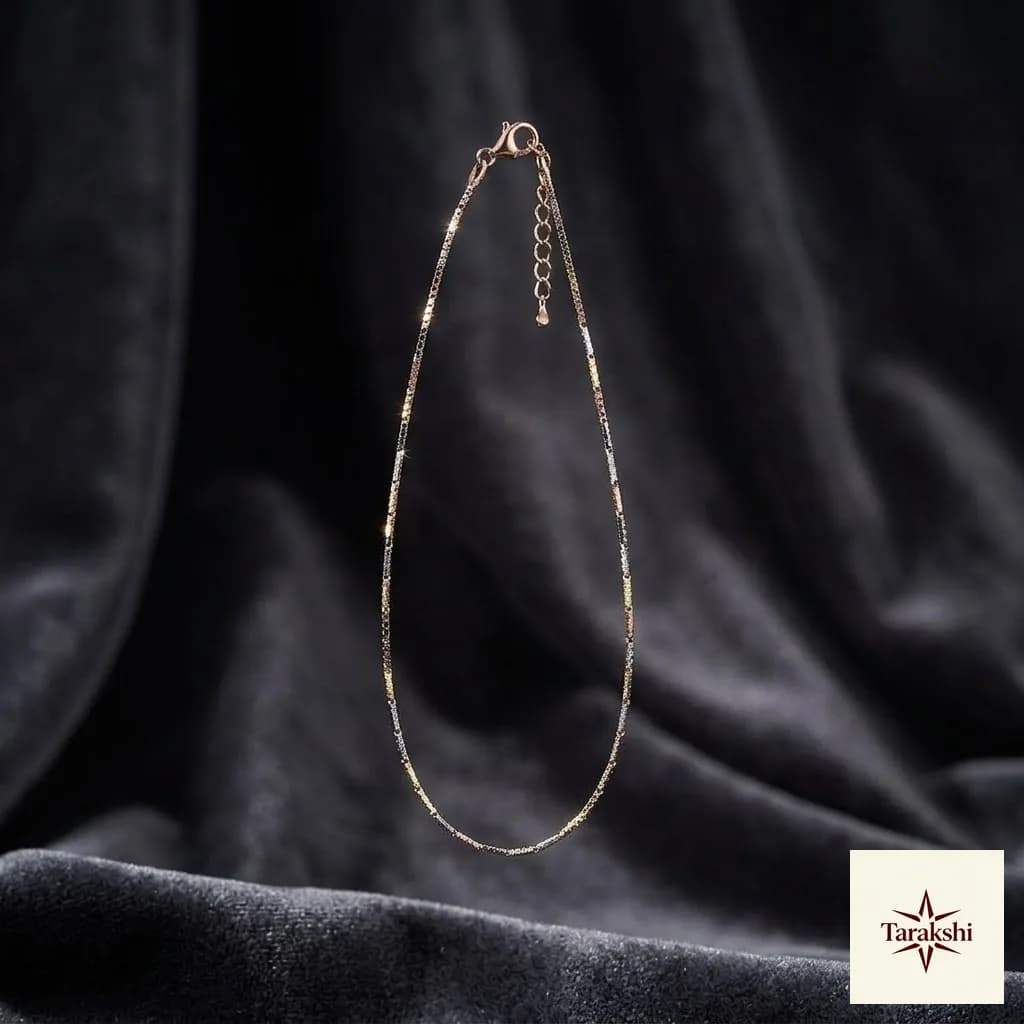 Tri-Tone Delicate Box Chain Anklet in Sterling Silver image 1