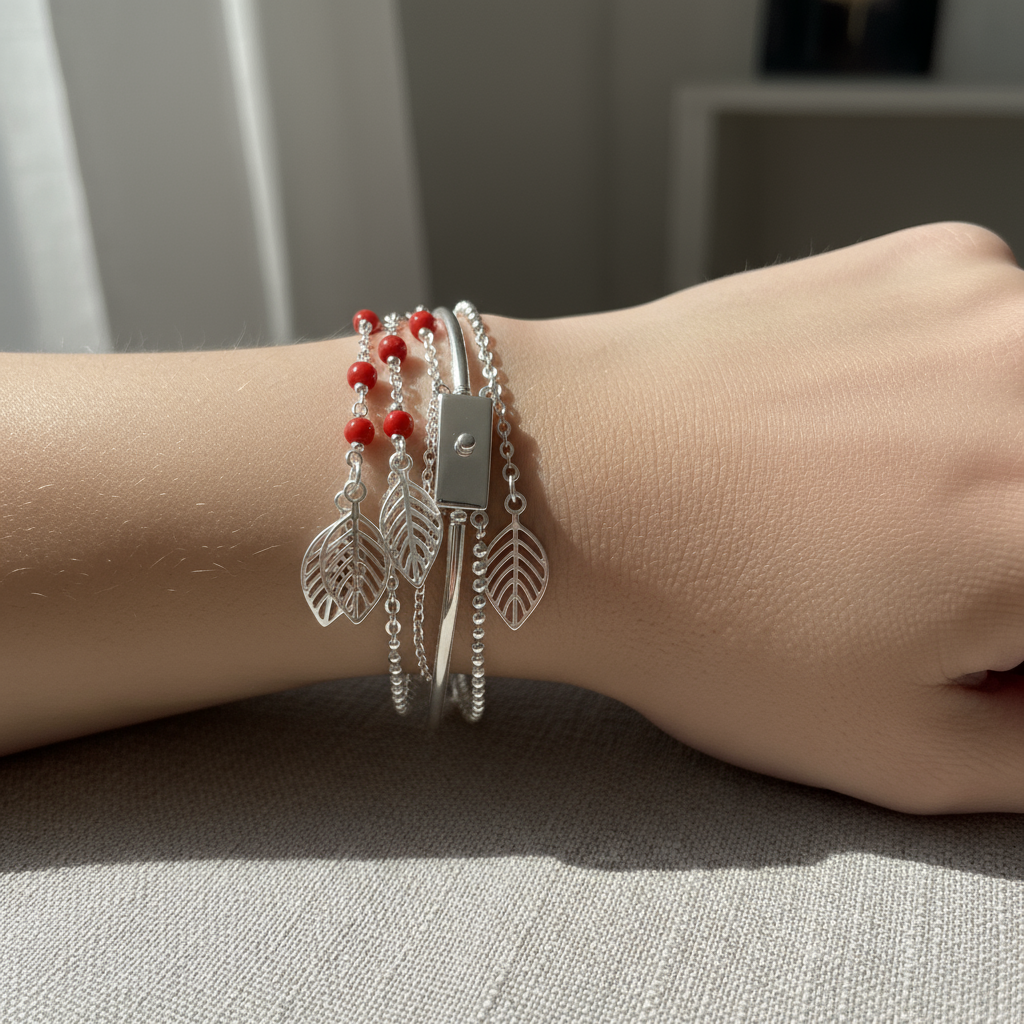 Coral Leaf Charm Bracelet image 1