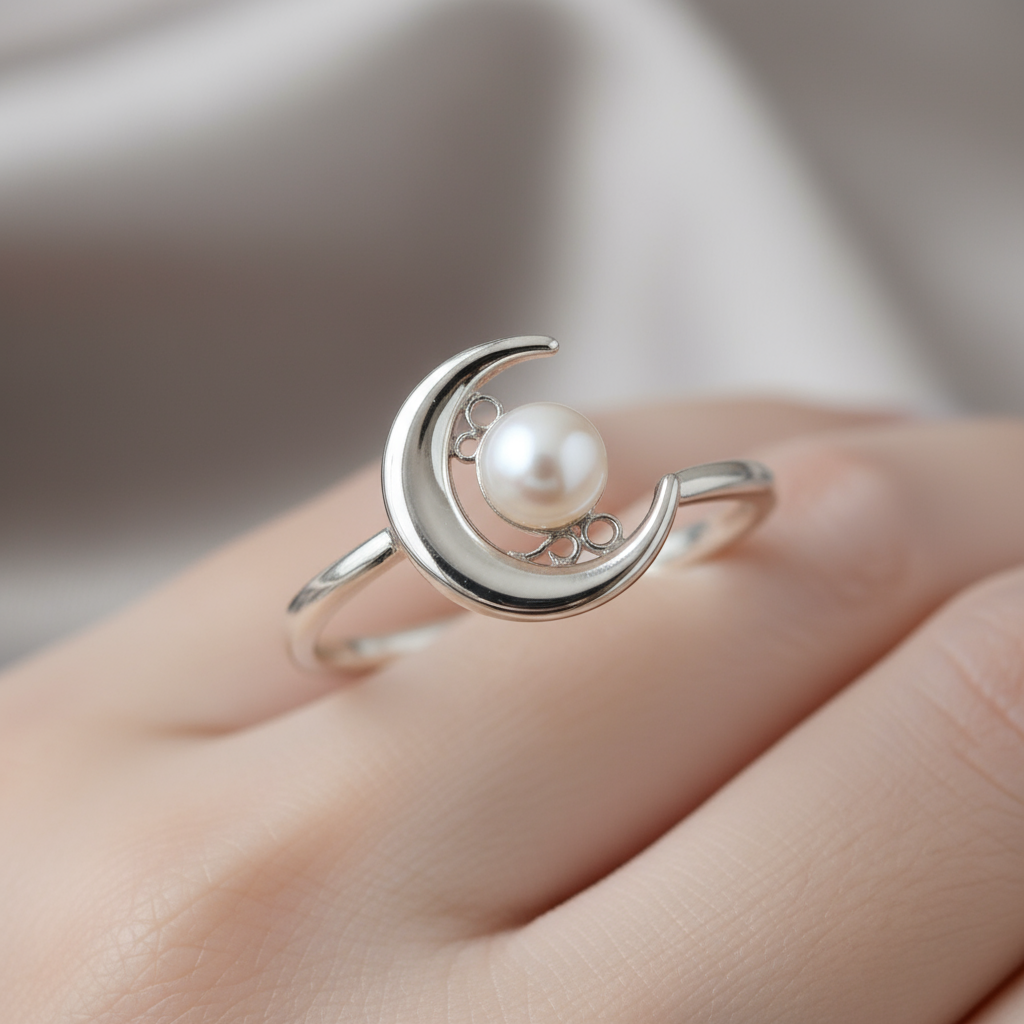 Crescent Moon Pearl Ring image 1