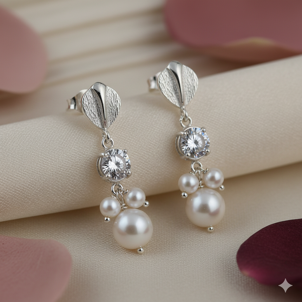 Dewdrop Petal Pearl Drop Earrings