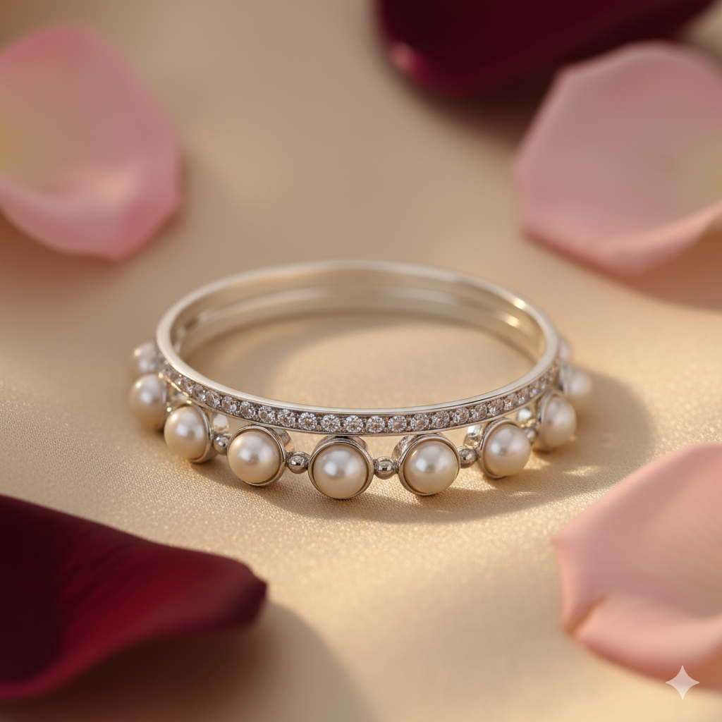 Eternal Grace Pearl & AD Stackable Bangles (Set of 2)