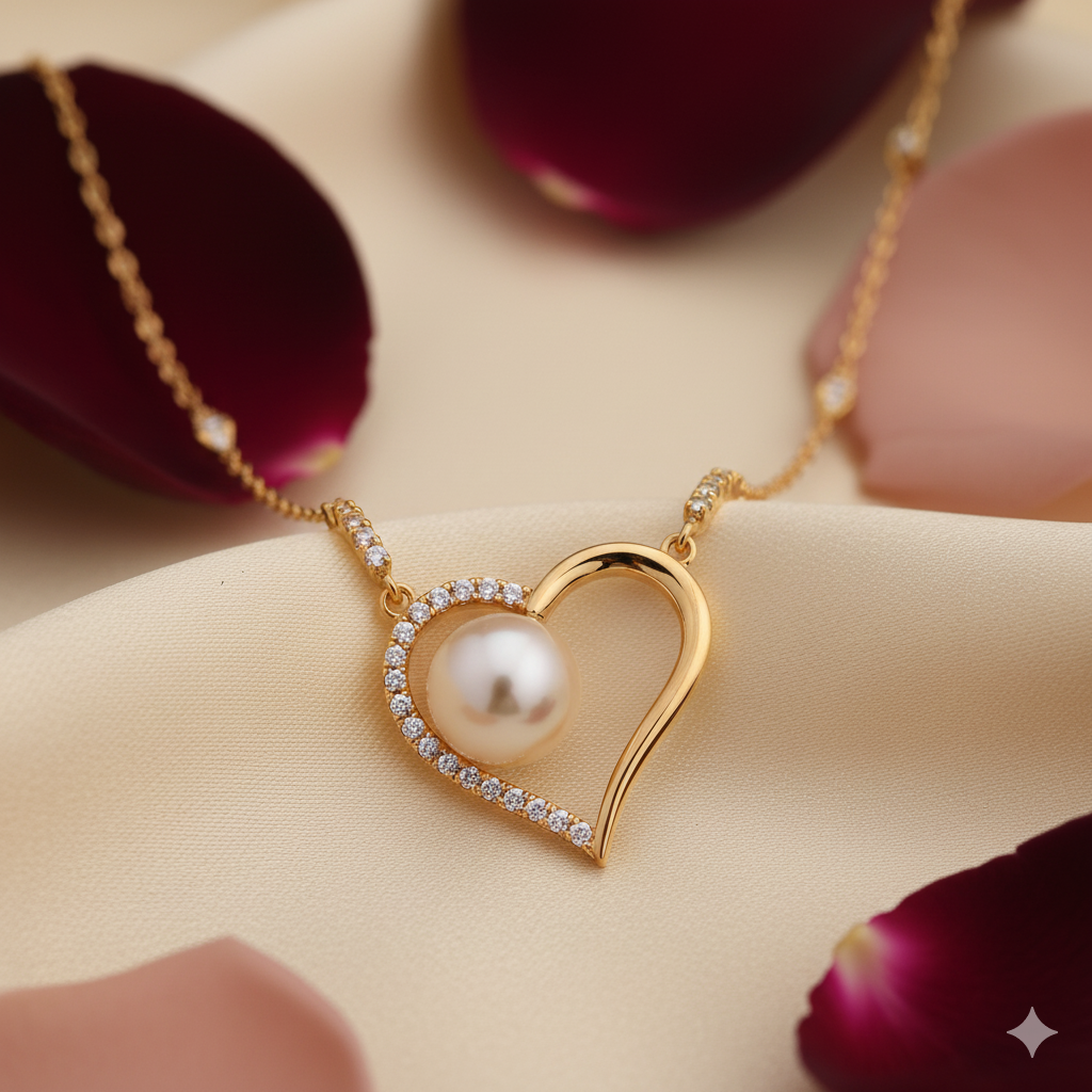 Eternal Heart Pearl & AD Gold-Plated Necklace image 1