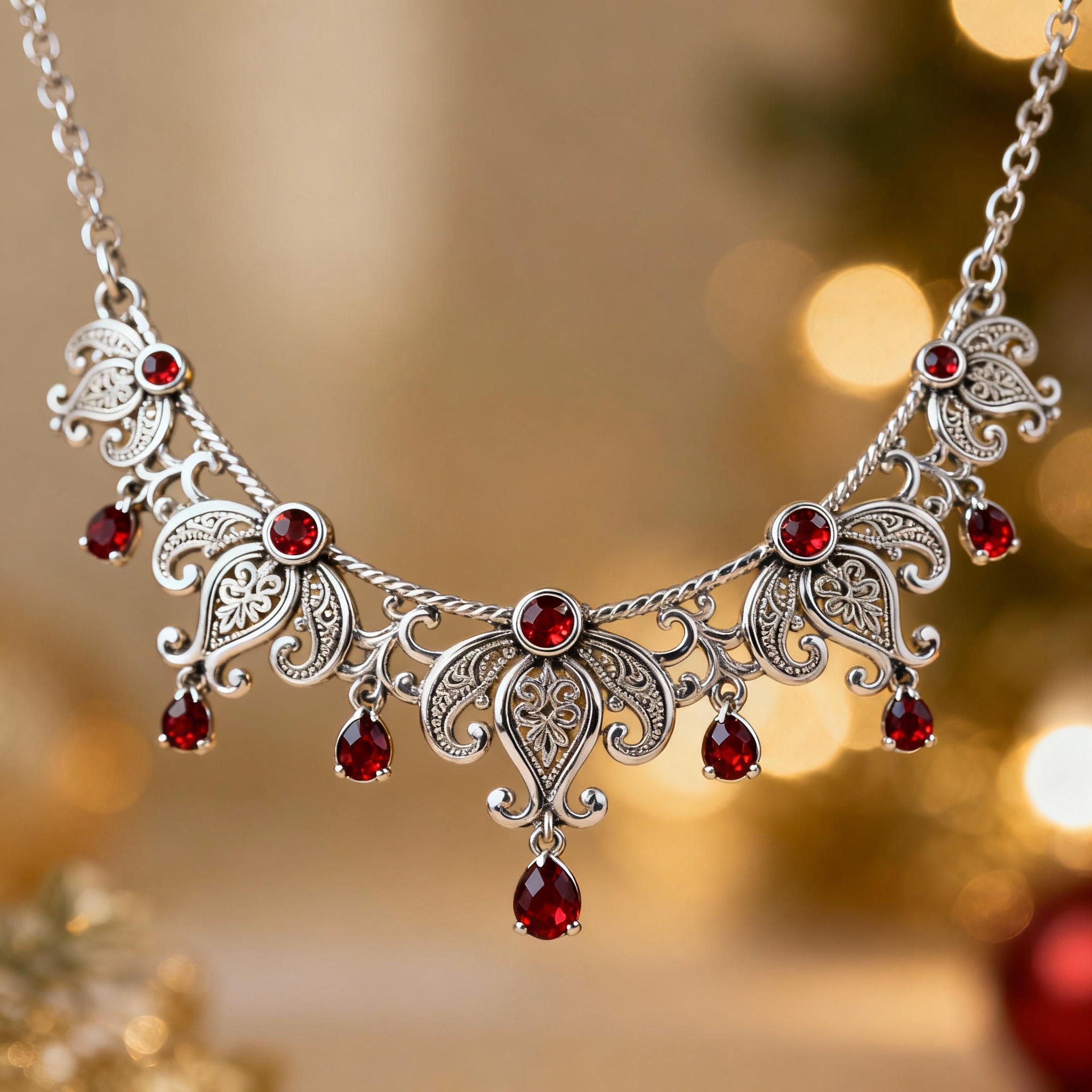 Festive Paisley Necklace with Garnet Accents image 1