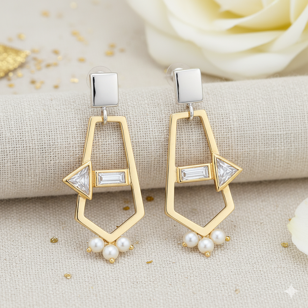 Geometric Glamour Bridal Drop Earrings image 1