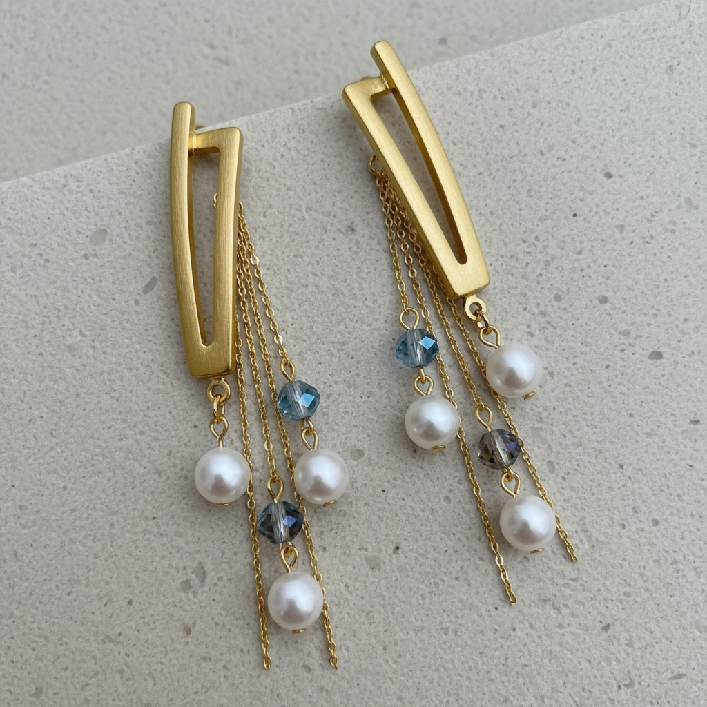 Gold Pearl Bead Drop Earrings