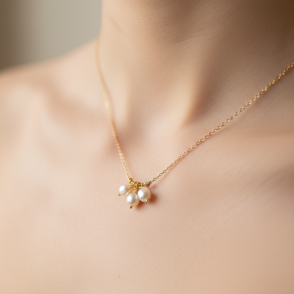 Gold Pearl Cluster Necklace image 1