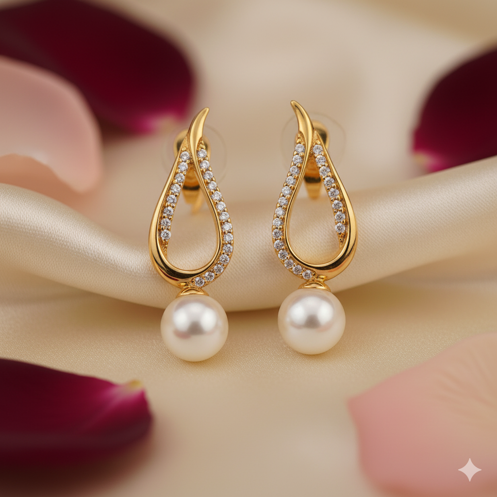 Love's Embrace Pearl & AD Gold-Plated Drop Earrings image 1