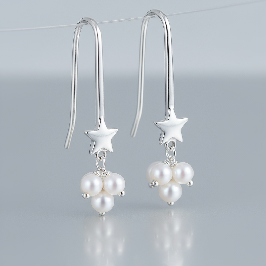 Star Pearl Drop Earrings